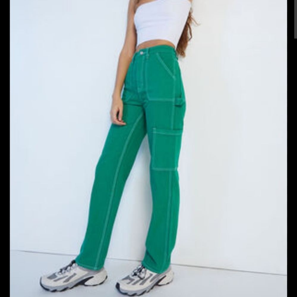 PACSUN Green Patch Pocket Boyfriend Carpenter Pants-Size 25